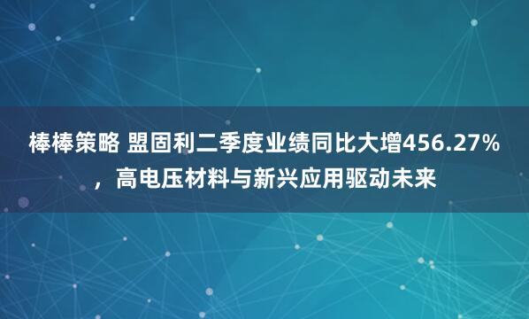 棒棒策略 盟固利二季度业绩同比大增456.27%，高电压材料与新兴应用驱动未来