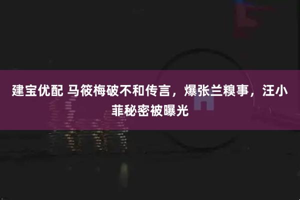 建宝优配 马筱梅破不和传言，爆张兰糗事，汪小菲秘密被曝光